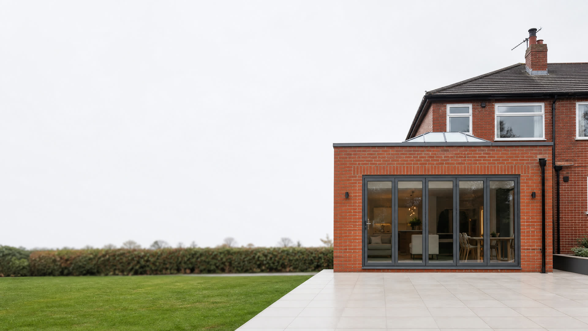 Finished brick home extension